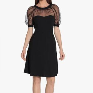 NWT Maggy London Black Fit & Flare Illusion Dress – Size 6 – Banded Ne
